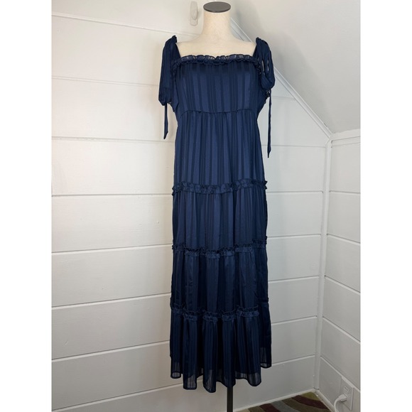 Lulus Dresses & Skirts - Lulus XL Day for Romance Navy Blue Tie Strap Tiered Midi Dress Bridesmaid